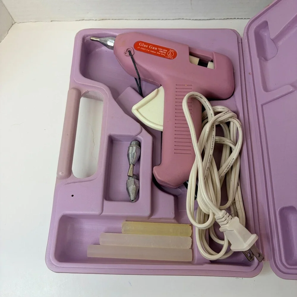 Rag Shop Crafters Hot Melt Glue Gun Set Pink Vintage JY-2002 40W with Case Works